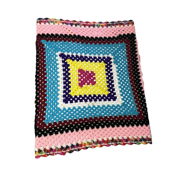 Handmade Other - Handmade Crochet Knit Afghan Throw Blanket Granny Multicolor Square Vintage